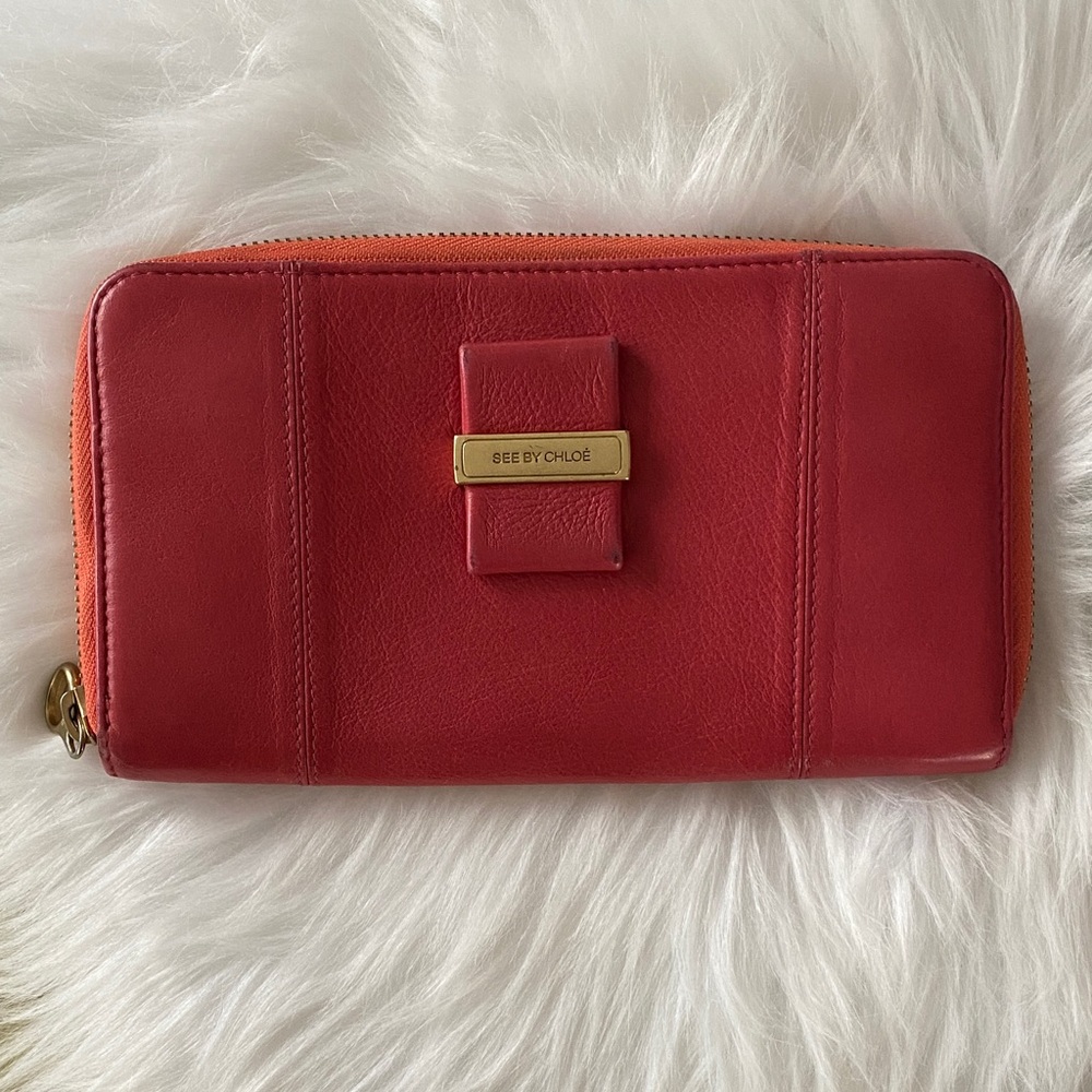 See By Chloé Leather Zip Wallet with Gold Accent